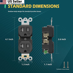 TOPELER Black Duplex Receptacle Outlet, Tamper-Resistant 20 Amp,