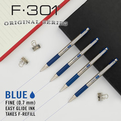 Zebra Pen F-301 Ballpoint Blue Ink Fine Point 0.7Mm Pen, Easy-Glide Ink, Stainle