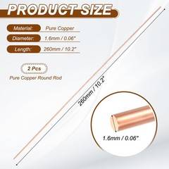 2Pcs 99.99% Pure Copper Round Rod, 1.6mm / 0.06″ Dia 10.2″ Length for DIY