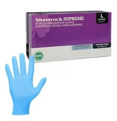 Shamrock Supreme Blue Nitrile Exam Gloves, Powder Free, Size Large, Box of 100