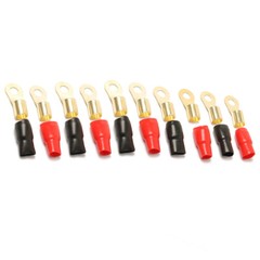 4 Gauge Gold Ring Terminal 10/20PCS 4 AWG Wire Crimp Cable- Black/Red Boots 3/8″