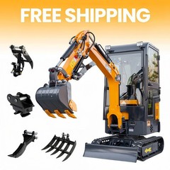 1.4Ton Mini Excavator With Enclosed Cab B&S Engine Swing Boom 4 Attachments Kit