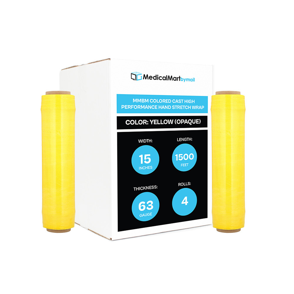 Dark YELLOW Hand Stretch Wrap Cast Film 15″x1500′ 63 Ga 4 Rolls