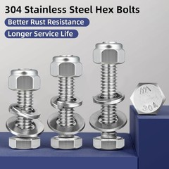 12 Sets 1/4-20 x 2 Inch Hex Head Screw Bolt Kit – Durable 304 Stainless Steel