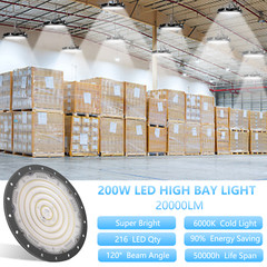 6 Pack 200W UFO LED High Bay Light Shop Industrial Commercial Factory Warehouse