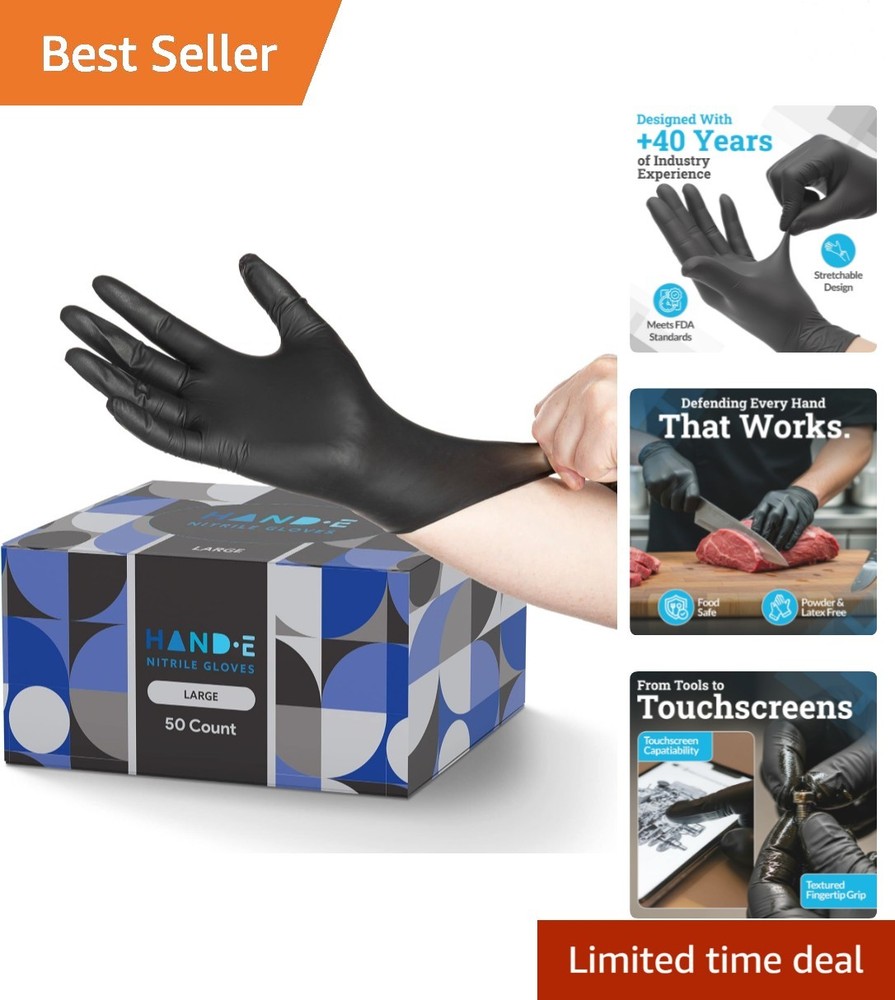 Black Nitrile Disposable Gloves Large, 50 Count – BBQ, Tattoo, Hair Dye, Cook…