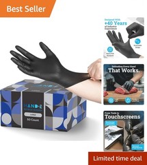 Black Nitrile Disposable Gloves Large, 50 Count – BBQ, Tattoo, Hair Dye, Cook…
