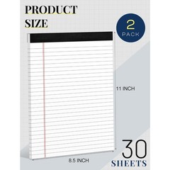 Legal Pad 8.5 x 11 Inches White Writing Paper Pad 2 Pack Wide Ruled Lined