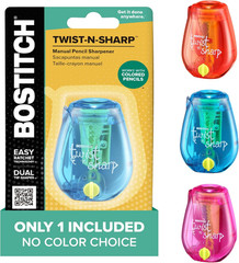Office Pencil Sharpener, Manual, One Assorted Color, Twist-n-Sharp, Kids, Boys,