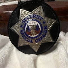 Security Special Officer 7-Point Star Badge w/ Black Leather Holder Clip