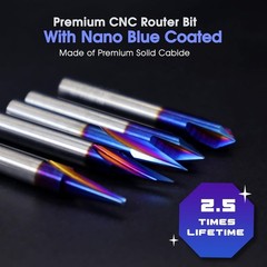 5 Piece Engraving CNC Wood Carving Router Bit with Nano Blue 0.25 Inches