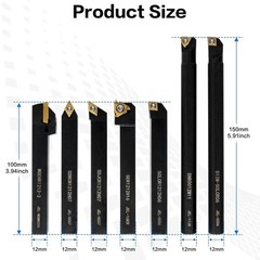 21 PCS Kit,Indexable Lathe Turning Tool,1/2″ 12Mm Shank,7Pcs Metal Lathe Cutting