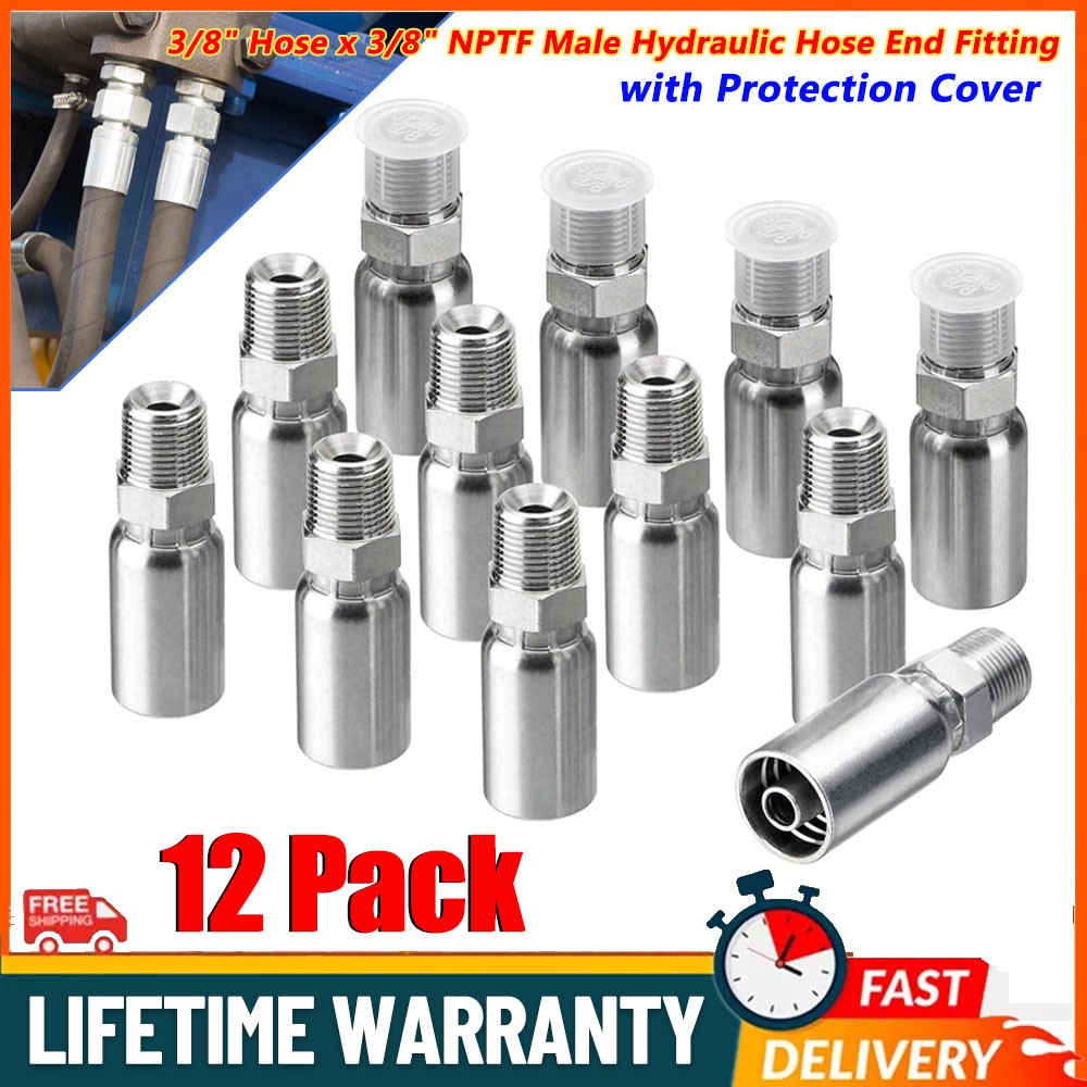 12Pack 3/8″ I.D. Hose x 3/8″ NPTF Male Hydraulic Hose End Fittings with Cover