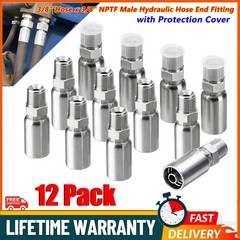 12Pack 3/8″ I.D. Hose x 3/8″ NPTF Male Hydraulic Hose End Fittings with Cover