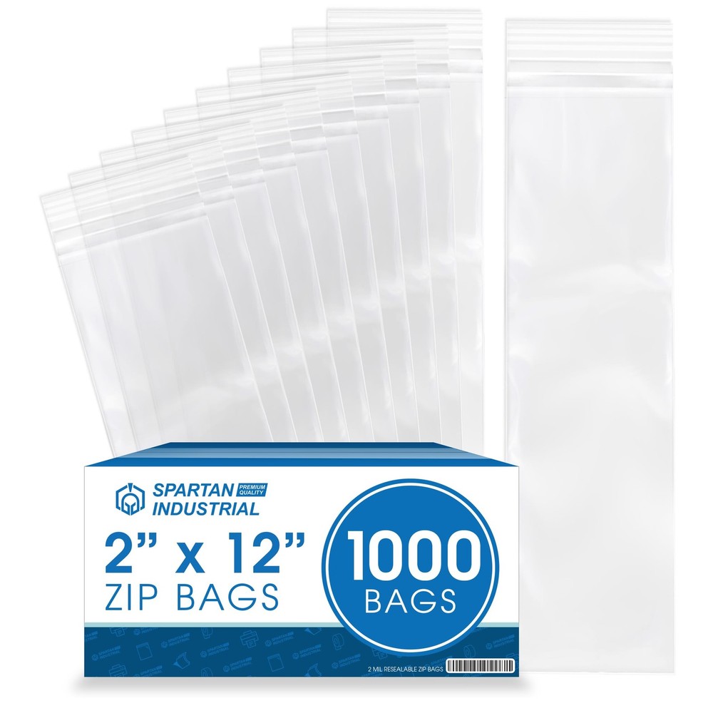 – 2” X 12” (1000 Count) 2 Mil Clear Reclosable Zip Plastic Poly Bags with Res…