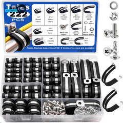 222PCS Cable Clamps Assortment Kit 304 Stainless Steel Rubber Cushion Pipe