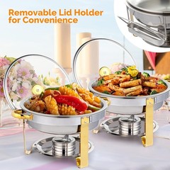 ROVSUN 4 Pack 5QT Gold Chafing Dish Buffet Set NSF Stainless w/ Glass Lid Holder