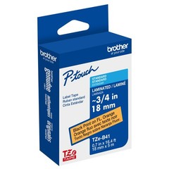 Genuine Brother TZe-B41 Black on Fluorescent Orange 18mm 3/4″ P-Touch Label Tape