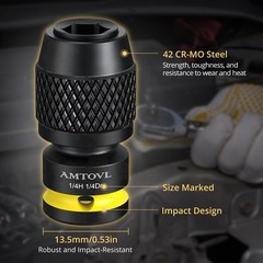 AMTOVL Impact to 1/4 Hex Converter – 1/2 INCH Drive Female to 1/4-Inch Allen …