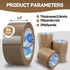 36 Rolls Heavy Duty Tan-Brown Packing Tape 2 “x 110 Yards 330 Feet Per Roll