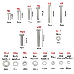 192PCS Stainless Steel Heavy Duty Hex Bolt/Nut Kit M6/M8/M10 304SS w/Washers
