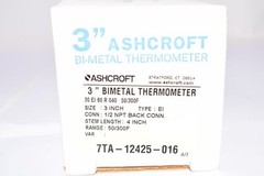 NEW ASHCROFT 7TA-12425-016, 3” BI-METAL THERMOMETER, Type EI,Stem 4IN OAL