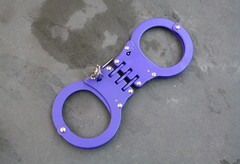 Purple Double Locking Hinge Steel Handcuffs Police Grade Standard Size