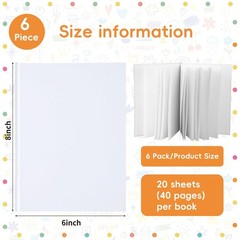 6 Pack 40 Pages White Hardcover Blank Book for Kid to Write Stories Draw Sketch