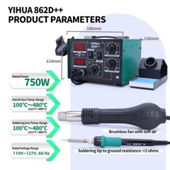 YIHUA 862D++ Soldering Station 750W Digital 2-in-1 Hot Air + Iron Rework Station