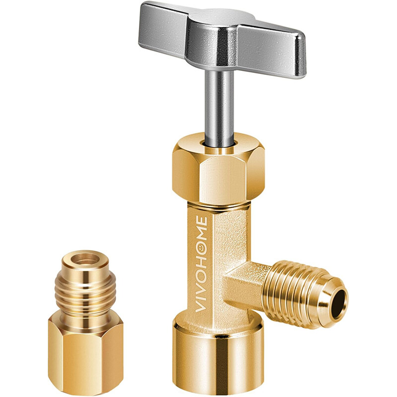 R134a Can Tap Valve Puncture Style w/ Tank Adapter for 1/4″ and 1/2″ AC Charging