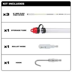 Milwaukee Fish Stick Kit Rod Electrical Pulling Mid Flexible Fiberglass 15 Ft