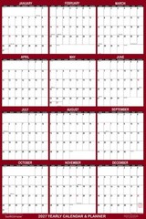 24×36 SwiftGlimpse 2024 Large Wall Calendar, Paper Folded, Yearly Planner-Maroon