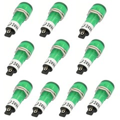 10 Pcs AC/DC 24V 2 Terminals Green Light Signal Threaded Indicator Lamp