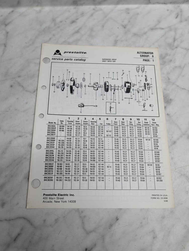 prestolite service parts catalog alternator group 8 manual list book reference