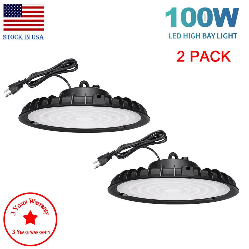 2-Pack UFO LED High Bay Lights – 100W, 6000K, Ideal for Shops & Warehouses & GYM