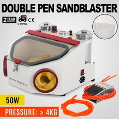 Dental Twin-pen Double Pen Sand Blaster Sandblaster Unit w/LED Bulb 2 Tanks