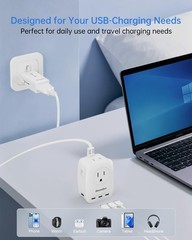 BEONDON European Travel Plug Adapter, 3 FT Power Strip with 5 USB Ports(3 USB…