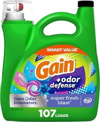 Gain + Odor Defense Liquid Laundry Detergent, Super Fresh Blast Scent, 107 Loads
