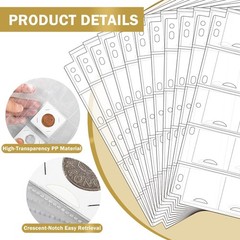 30 Sheets Coin Binder Sheets for 2″ x 2″ Coin Flips – 600 Pockets 7 Holes Coin