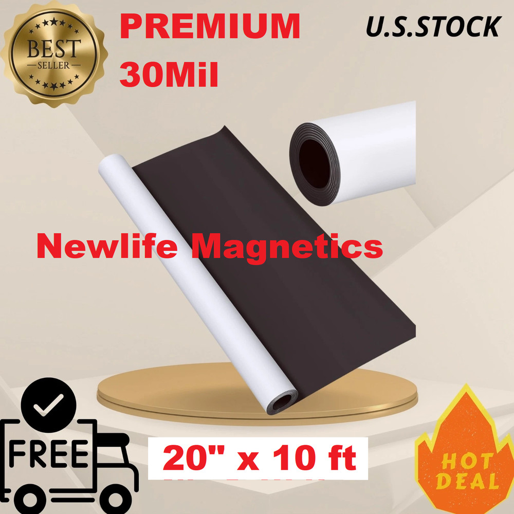 Premium White Magnetic Sheet Roll 20″ x 10 ft Flexible Printable Vinyl 30 Mil