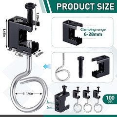 100 Set of 1/4″-20 Spring Steel Beam Clamps with Bridle Rings for Woodwork