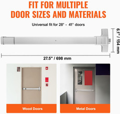 Door Push Bar Panic Exit Device, 28” Stainless Steel Commercial Emergency