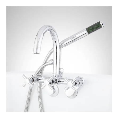 SIGNATURE HARDWARE SEBASTIAN GOOSENECK TUB FAUCET WITH HAND SHOWER- CROSS HANDLE