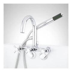 SIGNATURE HARDWARE SEBASTIAN GOOSENECK TUB FAUCET WITH HAND SHOWER- CROSS HANDLE