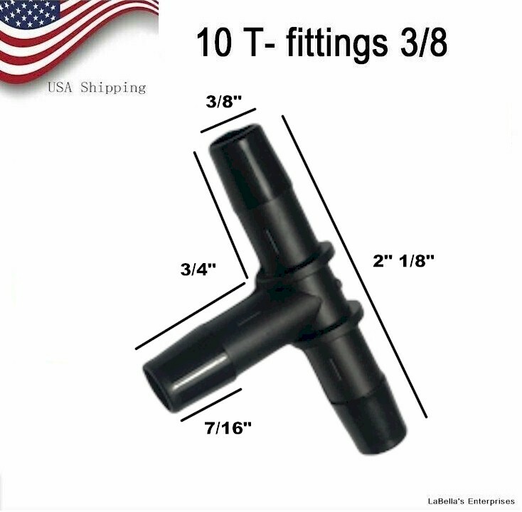 (10) Plastic Hose 3/8″ ID Barbed 3 Way T Shaped Fittings Connector HHO Auto Boat
