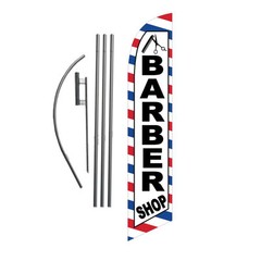 NEW Barber Shop 15′ Feather Banner Swooper Flag Kit with pole+spike haircuts
