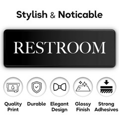 Restroom Sign – Ideal Bathroom Signs for the 9″L x 3″W, Black