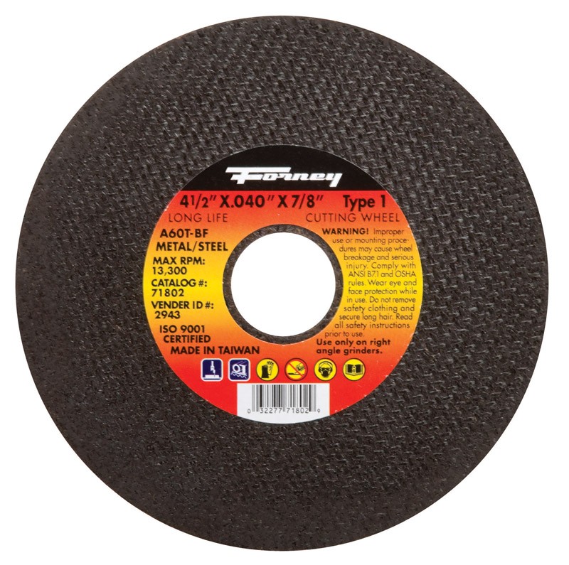 Forney 71802 Aluminum Oxide 13,580 rpm 4-1/2 in. Cut-Off Wheel 0.04 in. Thick