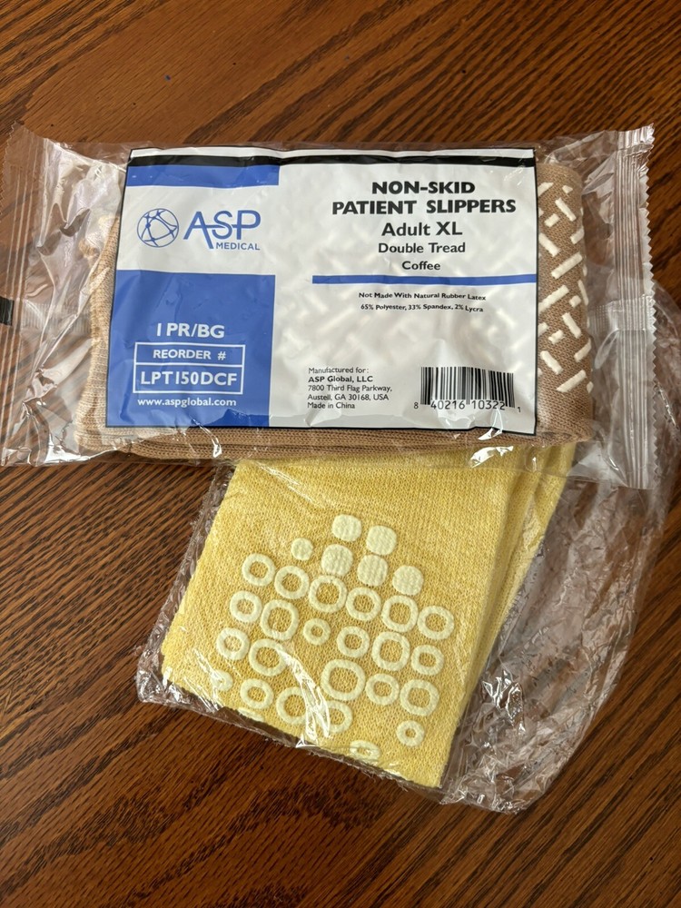 ASP Medical~NON-SKID PATIENT SLIPPERS Adult XL Double Tread~Coffee + Extra 🧦