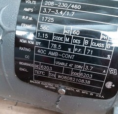Baldor Reliance 1HP 208-230/460V 1725rpm Motor, VM3546, 34G794X269